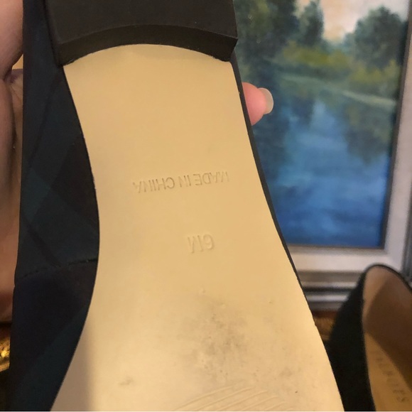 🎁 2 FOR $60 Talbots Blue & Green Plaid Pointed Toe Flats Rhinestone Bow - Picture 7 of 13